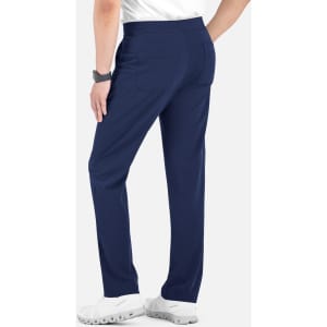 Navy cargo pants with a half elastic waistband, featuring back pockets and a sleek, modern design.