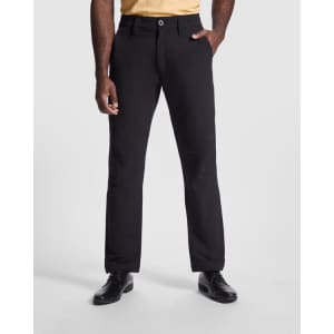 Black patrol work trousers displayed on a model, featuring a sleek design and a button closure.
