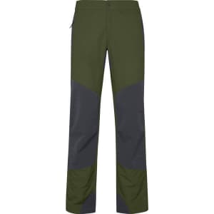 Hiking trousers in olive green with dark grey contrasting panels. Features a pocket and branded logo.