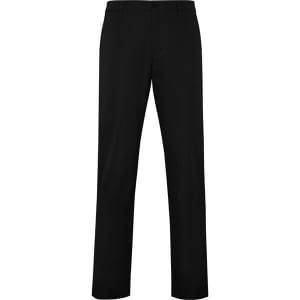 Black chinos with a straight leg design, featuring a waistband and minimal branding.