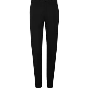 Black women's chino trousers featuring a slim fit design and a waistband with a logo.