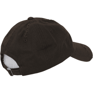 A 6 panel low profile relaxed vintage dad hat in black, featuring a rear adjustable strap and visible stitching.