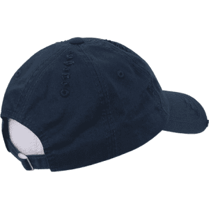 A navy blue low profile relaxed vintage dad hat featuring a back strap and an embedded logo.