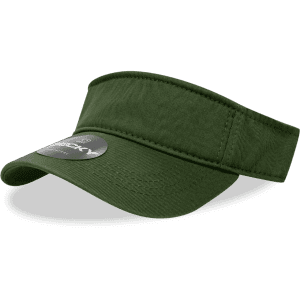 A green Polo Visor with a wide brim and a circular logo on the side.