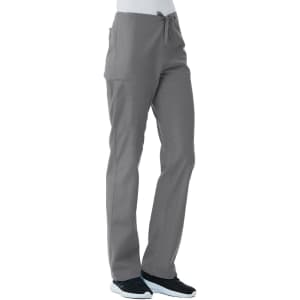 Grey unisex pull-on pants with a drawstring and side pockets, displayed on a model wearing black shoes.