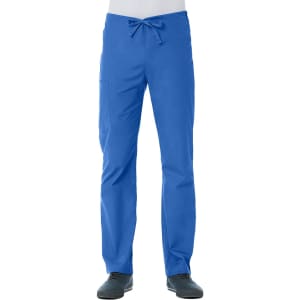Unisex pull-on pants in a vibrant blue colour, featuring a drawstring and side pockets. Includes a logo.