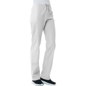 A pair of light grey unisex pull-on pants with side pockets and an adjustable waistband.