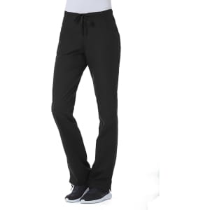 A pair of women's half elastic pants in black, featuring a drawstring waist and a relaxed fit.