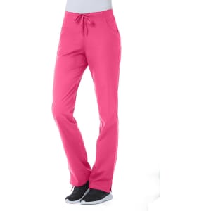 A pair of women's half elastic pants in bright pink, featuring a drawstring and a sleek design.