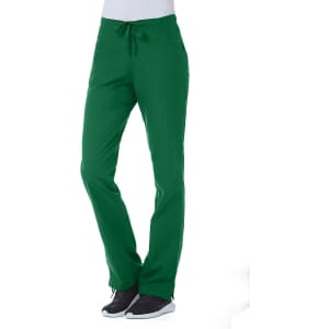 Green women's half elastic pants with a drawstring waist, featuring pockets and branding on the waistline.