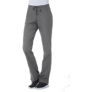 A pair of women's half elastic pants in grey, featuring a drawstring waist and a minimalist design.