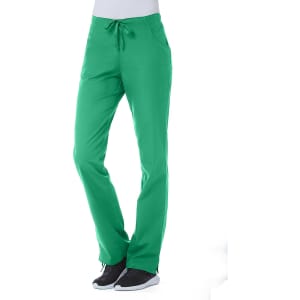 A pair of women's half elastic pants in vibrant green, featuring a drawstring waist and a logo.