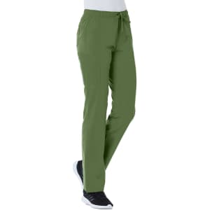 A pair of full elastic cargo pants in olive green, featuring multiple pockets and a relaxed fit.