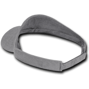 A grey Terry Visor with a soft fabric design and adjustable strap, featuring a logo.