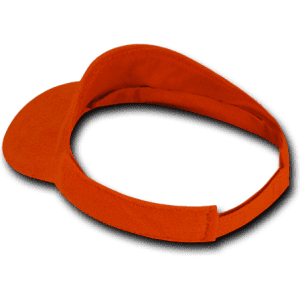 An orange Terry Visor with a wide brim and adjustable band, featuring a logo on the side.