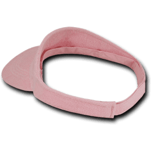 A pink Terry Visor with a wide brim and a soft fabric band, featuring a logo.
