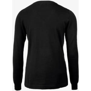 A black women's knit jumper with long sleeves, featuring a simple design and a round neckline.