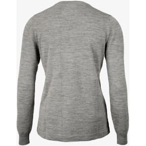 A grey women's jumper with long sleeves and a round neck. The back is plain with minimal detailing.