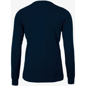 A navy blue women's jumper with long sleeves and a round neckline, featuring a logo.