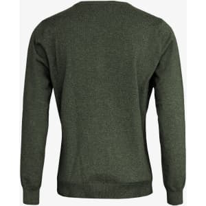 A dark green cardigan with a crew neckline and long sleeves, featuring a plain back design.