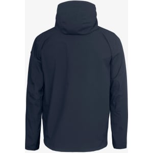 A navy women's shell jacket with a hood, featuring a simple design and no visible details on the back.