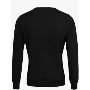 A black women's cardigan with long sleeves and a crew neck, featuring a solid back design.