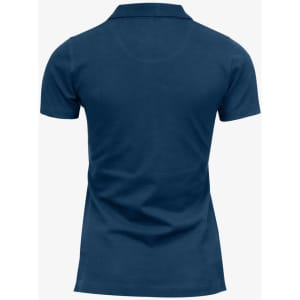 A navy polo shirt with a classic fit, featuring a collar and short sleeves. It has a logo on the front.