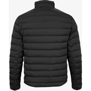 A black down jacket with a quilted design, featuring a high collar and no visible logos on the back.
