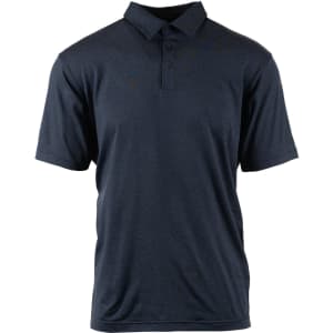 A navy blue polo shirt featuring a classic collar and a logo on the chest. Suitable for casual wear.