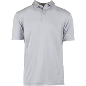 A light grey soft jersey polo shirt featuring a collar and short sleeves, with a logo on the chest.