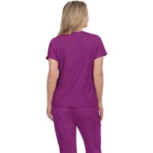 A women's top in vibrant purple, featuring a crew neck and short sleeves, without visible logos.