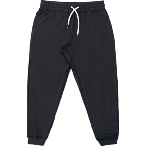 A pair of black Soft Jersey Joggers featuring a drawstring waistband and tapered ankles. It has a logo.
