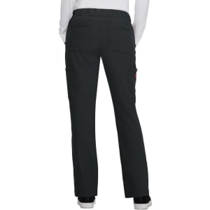 Black pant with a relaxed fit, featuring pockets and an elastic waistband, viewed from the back. Includes a logo.