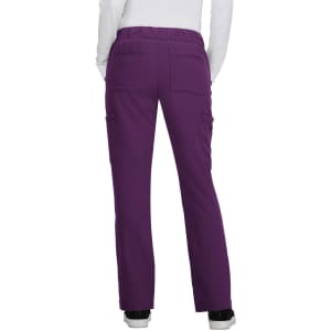 A pair of purple women's pants with a relaxed fit and multiple pockets, featuring a comfortable waistband.