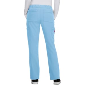 Light blue pants with a comfortable waistband and multiple pockets on the back. Features a logo.