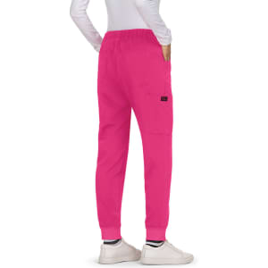 Pink Aster Pants with an elastic waistband, featured from the back view, showcasing a casual style and a logo.