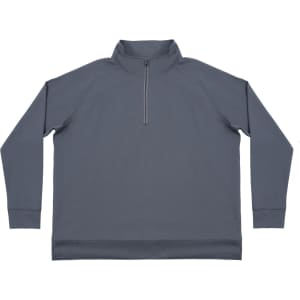A grey 1/4 zip windbreaker featuring long sleeves and a collar. It has a simple design with a logo.