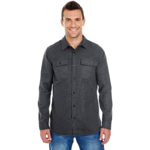 A long sleeve, yarn-dyed flannel shirt in dark grey, featuring two chest pockets and a button-up front.
