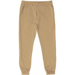 Fleece jogger pants in a tan colour with side pockets and elasticised cuffs at the ankles.