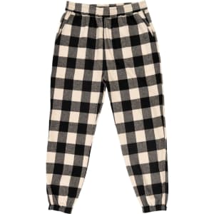 Black and white checkered flannel jogger pants with an elastic waistband and cuffed ankles.