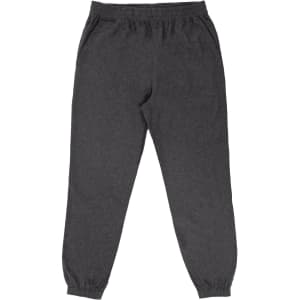 Comfy flannel jogger pants in dark grey with elasticated cuffs and side pockets. Features a logo on the waistband.