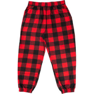 Weekend jogger pants in a red and black check pattern, featuring an elastic waistband and elasticated ankles.