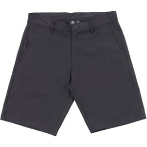 Coated dual function shorts in a solid black colour, featuring a front button closure and side pockets.