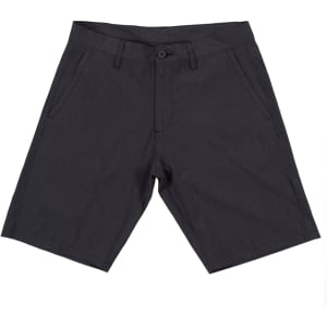 Coated dual function shorts in a dark colour with a classic design, featuring pockets and a button closure.