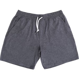 Soft jersey shorts in a plain dark grey colour with an elastic waistband and drawstring. Features pockets on the sides.
