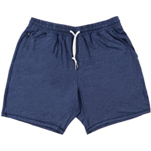 Soft jersey shorts in navy blue with an elasticated waistband and drawstring, featuring side pockets and a logo.