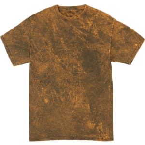 A mineral wash tie-dye t-shirt in brown and gold hues, featuring a comfortable crew neck and short sleeves.