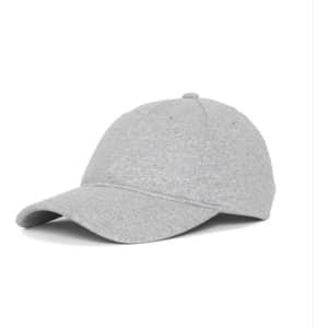 A grey cap with a curved brim, featuring a logo on the front and a classic design.