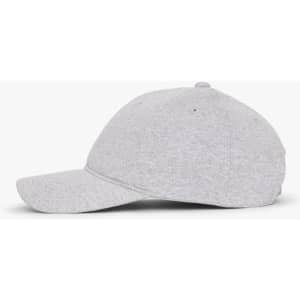 A grey cap with a curved peak, featuring a logo on the front.