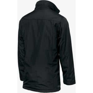 A black Bellington men's jacket featuring a collared design and a back view, showcasing its sleek silhouette.